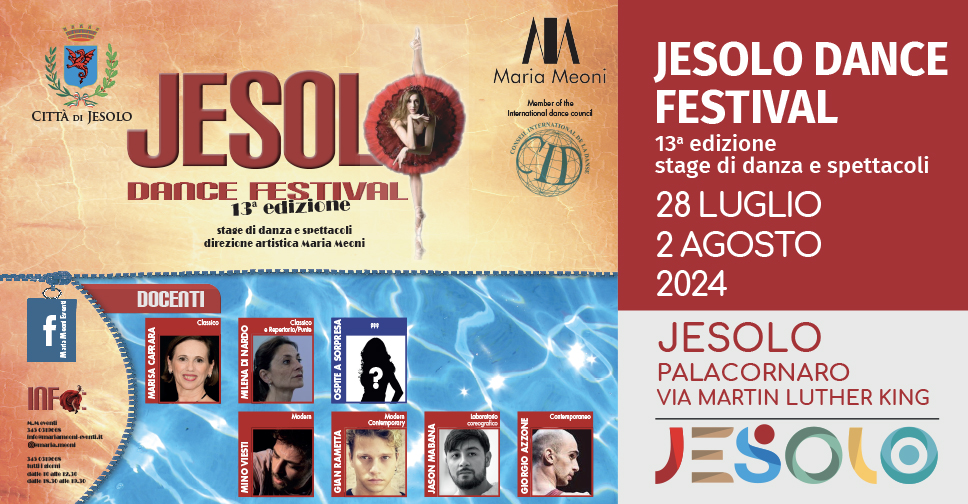 Jesolo Dance festival 2024: stage di danza e spettacoli. immagine di ballerina e foto dei docenti