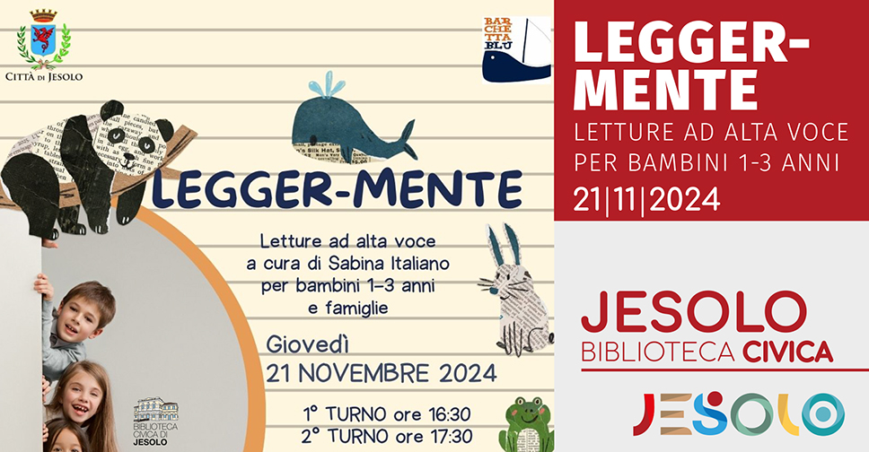 letture ad alta voce legger-mente in biblioteca a jesolo - immagine di alcuni bambini e disegni di vari animaletti