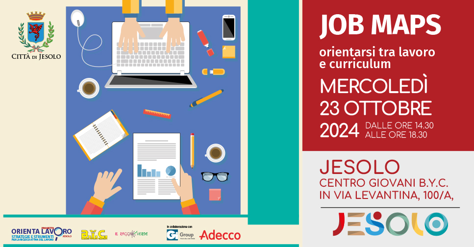 "Job maps. Orientarsi tra lavoro  e curriculum" mercoledì 23 ottobre 2024 presso il centro giovani B.Y.C.