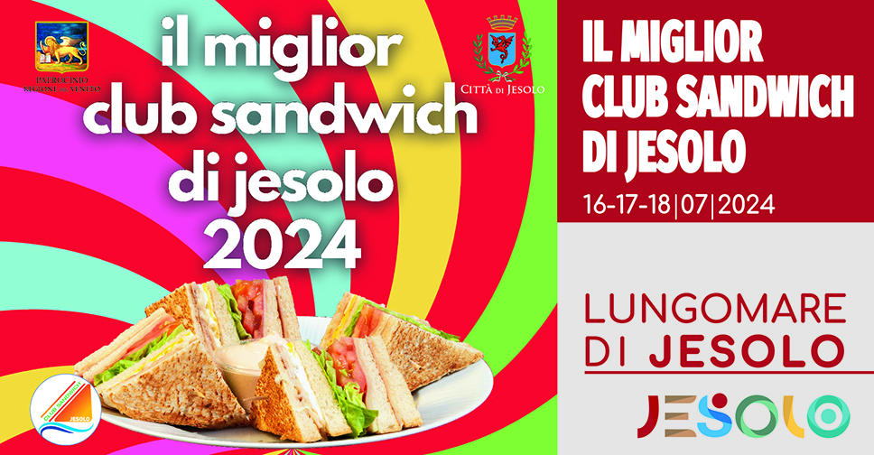 Il miglior Club Sandwich di Jesolo 2024. Foto di un club sandwich su sfondo a fasce colorate